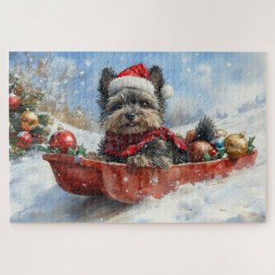 Affenpinscher Dog in Sledge Let it Snow Christmas Jigsaw Puzzle