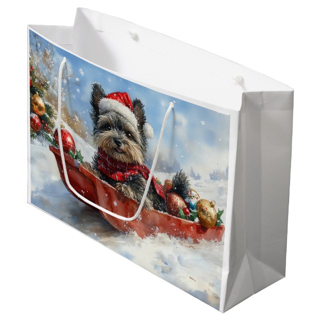 Affenpinscher Dog in Sledge Let it Snow Christmas Large Gift Bag (Front Angled)