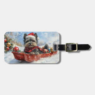 Affenpinscher Dog in Sledge Let it Snow Christmas Luggage Tag