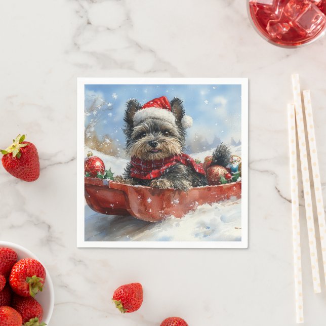 Affenpinscher Dog in Sledge Let it Snow Christmas Napkin (Insitu)