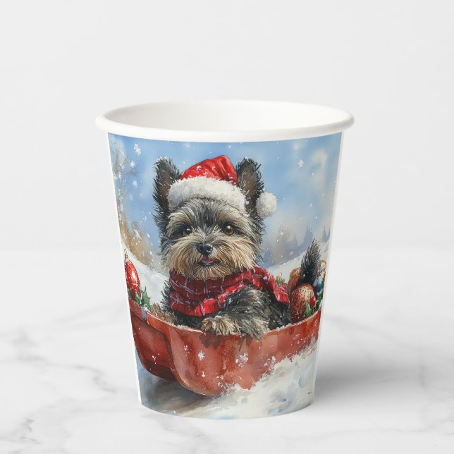 Affenpinscher Dog in Sledge Let it Snow Christmas Paper Cups (Front)