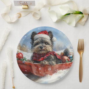 Affenpinscher Dog in Sledge Let it Snow Christmas Paper Plate