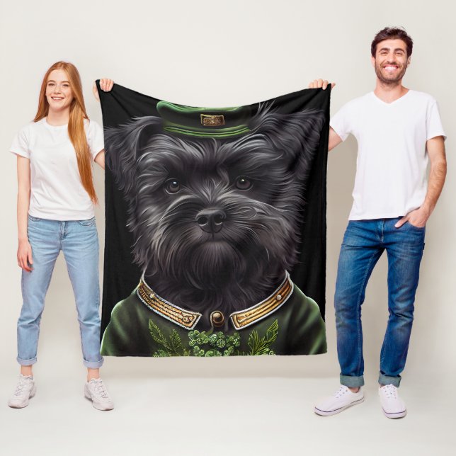 Affenpinscher dog in St. Patrick's Day Dress Fleece Blanket (In Situ)