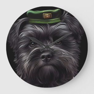 Affenpinscher dog in St. Patrick's Day Dress Large Clock