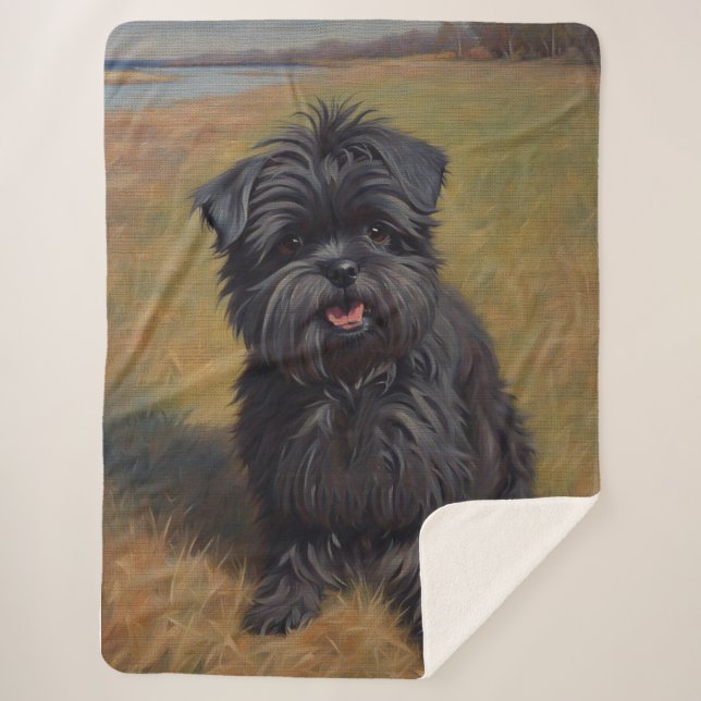 Affenpinscher Dog Oil Painting Portrait Sherpa Blanket (Front)