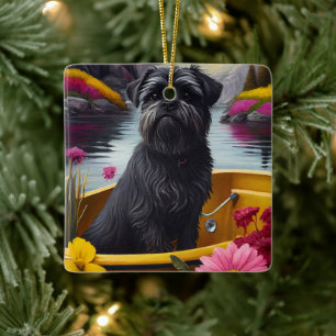 Affenpinscher Dog on a Paddle: A Scenic Adventure Ceramic Ornament