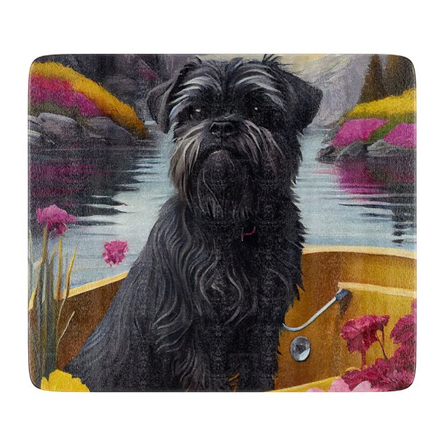 Affenpinscher Dog on a Paddle: A Scenic Adventure Cutting Board (Front)