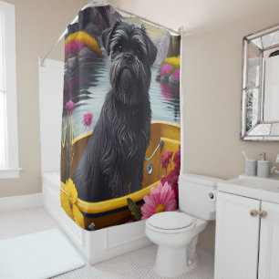 Affenpinscher Dog on a Paddle: A Scenic Adventure Shower Curtain