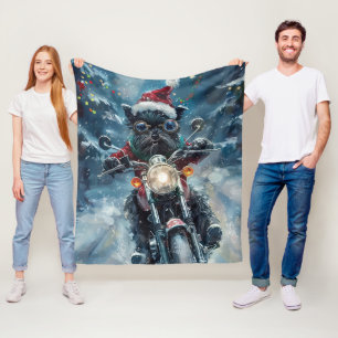 Affenpinscher Dog Riding Motorcycle Christmas Fleece Blanket