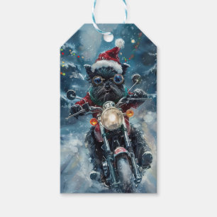 Affenpinscher Dog Riding Motorcycle Christmas Gift Tags