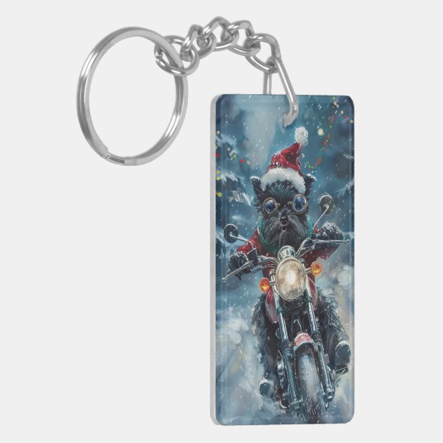 Affenpinscher Dog Riding Motorcycle Christmas Key Ring (Front Left)
