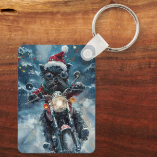 Affenpinscher Dog Riding Motorcycle Christmas  Key Ring