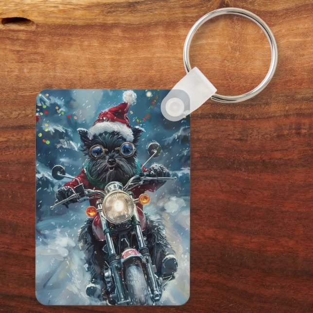 Affenpinscher Dog Riding Motorcycle Christmas  Key Ring (Back)
