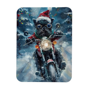 Affenpinscher Dog Riding Motorcycle Christmas Magnet