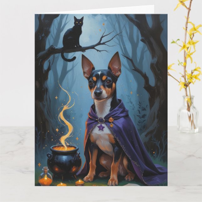Affenpinscher Dog Whimsical Halloween Painting Card (Yellow Flower)