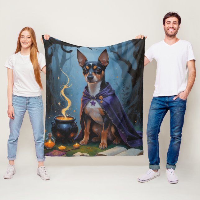 Affenpinscher Dog Whimsical Halloween Painting Fleece Blanket (In Situ)
