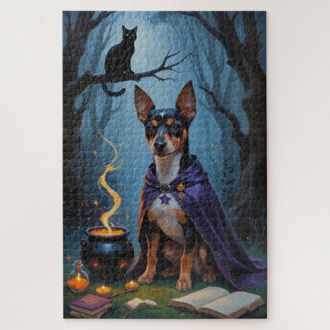 Affenpinscher Dog Whimsical Halloween Painting Jigsaw Puzzle (Vertical)
