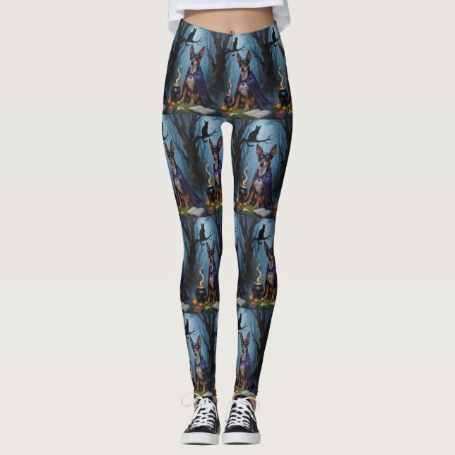 Affenpinscher Dog Whimsical Halloween Painting Leggings (Front)