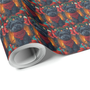Affenpinscher Dog With Christmas Gifts Fireplace Wrapping Paper