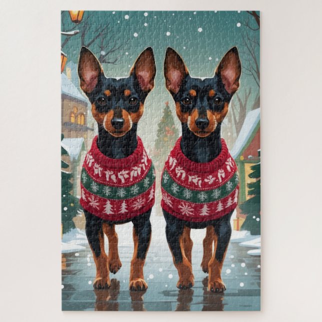 Affenpinscher Dogs Christmas Snow Holiday Jigsaw Puzzle (Vertical)