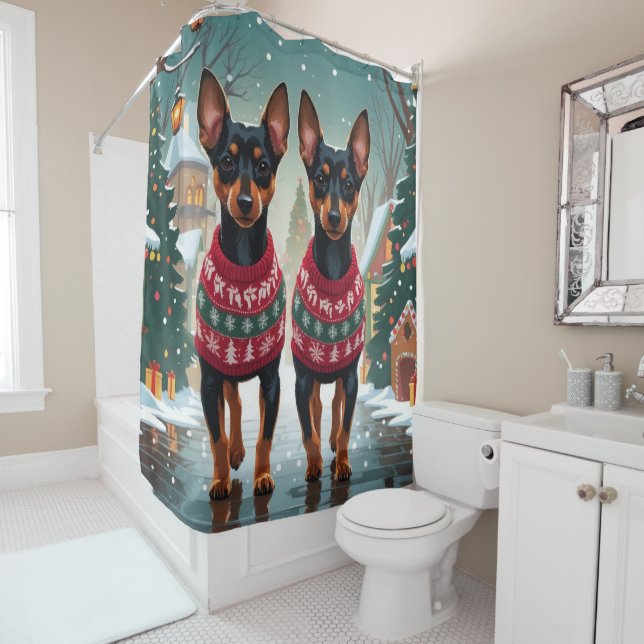 Affenpinscher Dogs Christmas Snow Holiday Shower Curtain (In Situ)