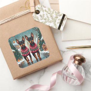 Affenpinscher Dogs Christmas Snow Holiday Square Sticker