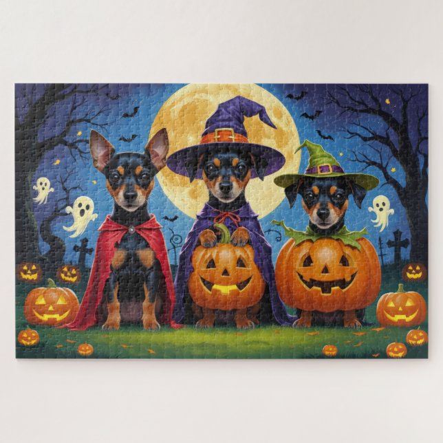 Affenpinscher Dogs Pumpkin Halloween Funny Jigsaw Puzzle (Horizontal)