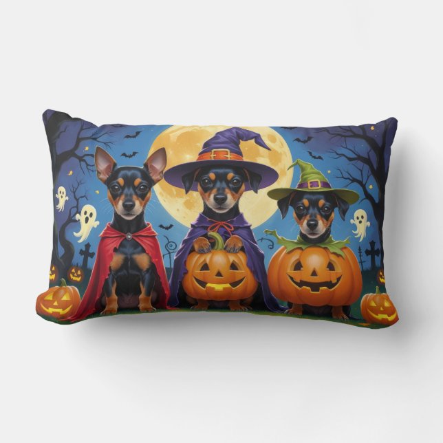 Affenpinscher Dogs Pumpkin Halloween Funny Lumbar Cushion (Front)