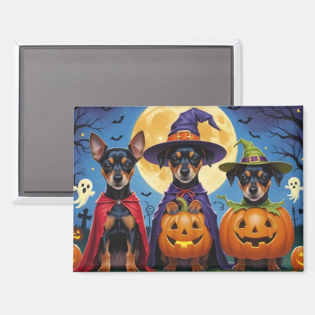 Affenpinscher Dogs Pumpkin Halloween Funny Magnet (Front/Back)
