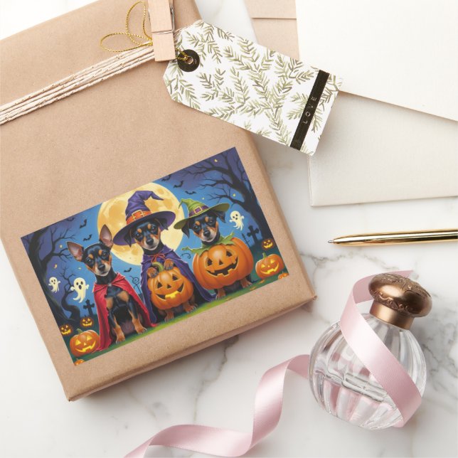 Affenpinscher Dogs Pumpkin Halloween Funny Rectangular Sticker (Gifting)