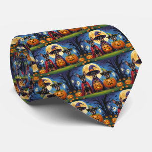 Affenpinscher Dogs Pumpkin Halloween Funny Tie