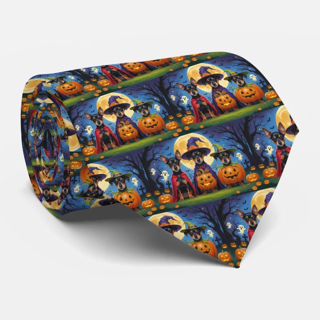 Affenpinscher Dogs Pumpkin Halloween Funny Tie (Rolled)