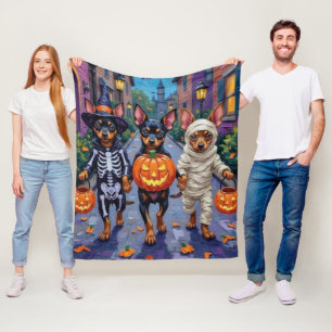 Affenpinscher Dogs Trick-or-Treating in Halloween  Fleece Blanket