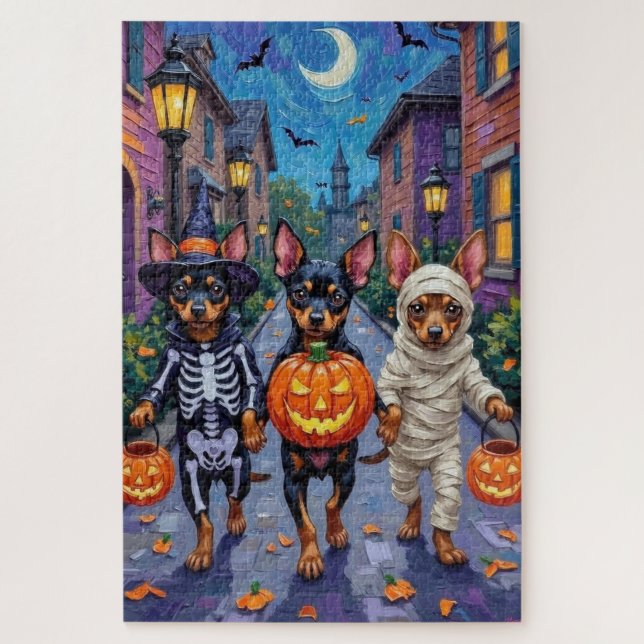 Affenpinscher Dogs Trick-or-Treating in Halloween  Jigsaw Puzzle (Vertical)