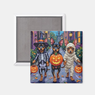 Affenpinscher Dogs Trick-or-Treating in Halloween Magnet