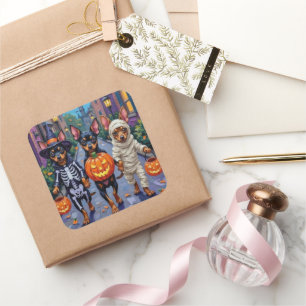 Affenpinscher Dogs Trick-or-Treating in Halloween  Square Sticker