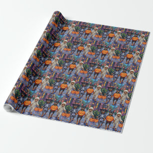 Affenpinscher Dogs Trick-or-Treating in Halloween  Wrapping Paper
