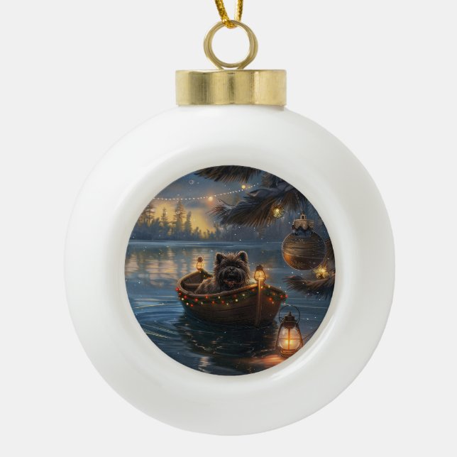 Affenpinscher Festive Christmas Voyage Ceramic Ball Christmas Ornament (Front)