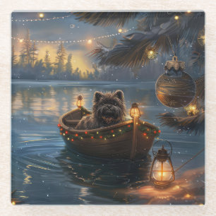 Affenpinscher Festive Christmas Voyage Glass Coaster