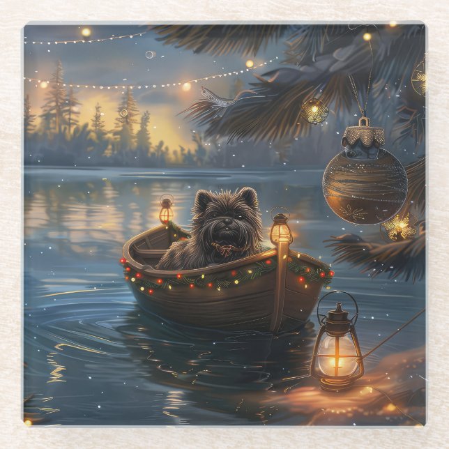 Affenpinscher Festive Christmas Voyage Glass Coaster (Front)