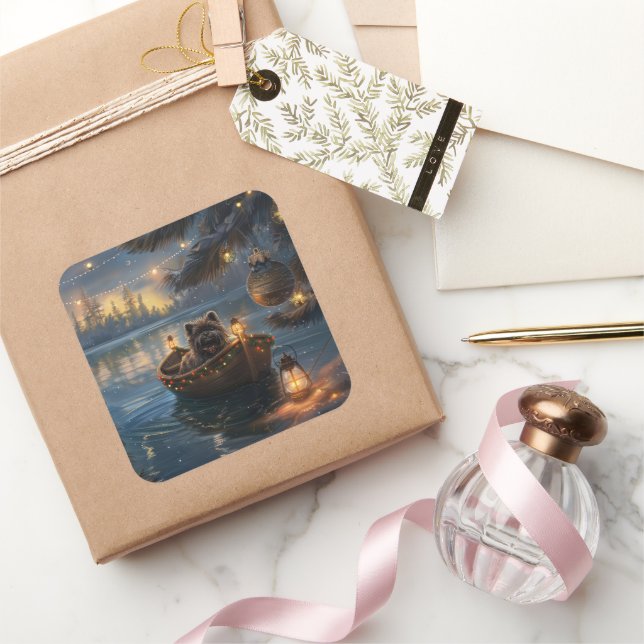 Affenpinscher Festive Christmas Voyage Square Sticker (Gifting)