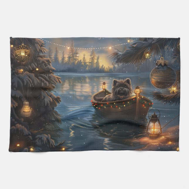 Affenpinscher Festive Christmas Voyage Tea Towel (Horizontal)