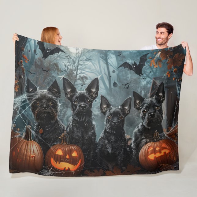 Affenpinscher Halloween Night Doggy Delight Fleece Blanket (In Situ)