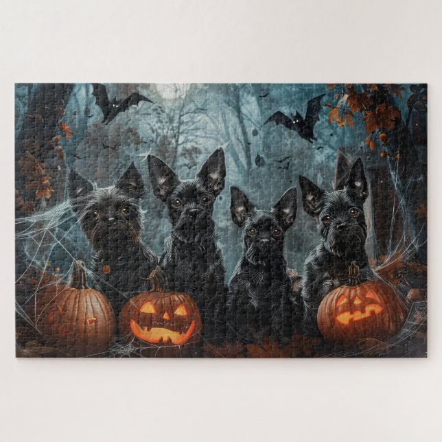 Affenpinscher Halloween Night Doggy Delight Jigsaw Puzzle (Horizontal)