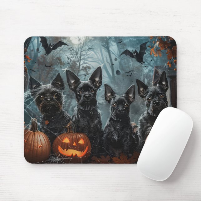 Affenpinscher Halloween Night Doggy Delight Mouse Mat (With Mouse)