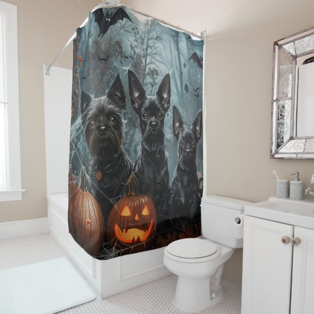 Affenpinscher Halloween Night Doggy Delight Shower Curtain (In Situ)