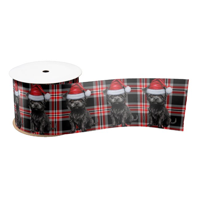 Affenpinscher Holiday Plaid Funny Dog Christmas Satin Ribbon (Spool)