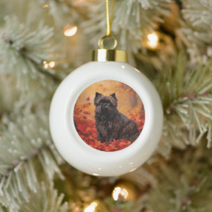 Affenpinscher in Autumn Leaves Fall Inspired Ceramic Ball Christmas Ornament