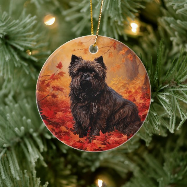 Affenpinscher in Autumn Leaves Fall Inspired  Ceramic Tree Decoration (Tree)