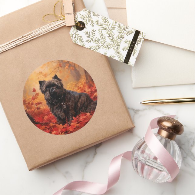 Affenpinscher in Autumn Leaves Fall Inspired  Classic Round Sticker (Gifting)